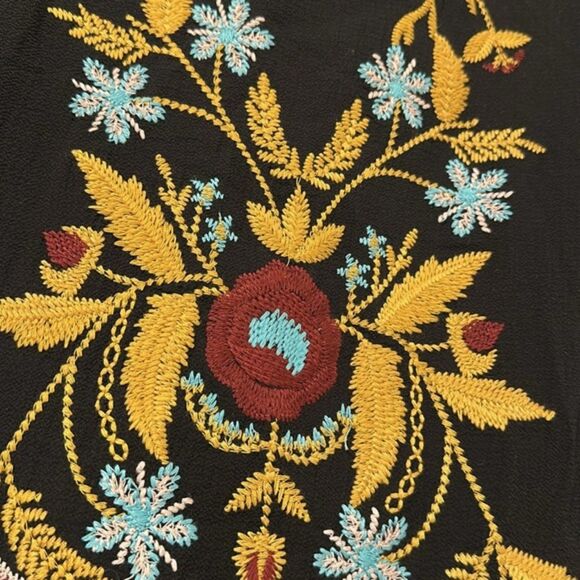 Grace & Emma Embordered Floral Gauzy Dress Womens Medium Casual Boho Tie Bow - Picture 3 of 11